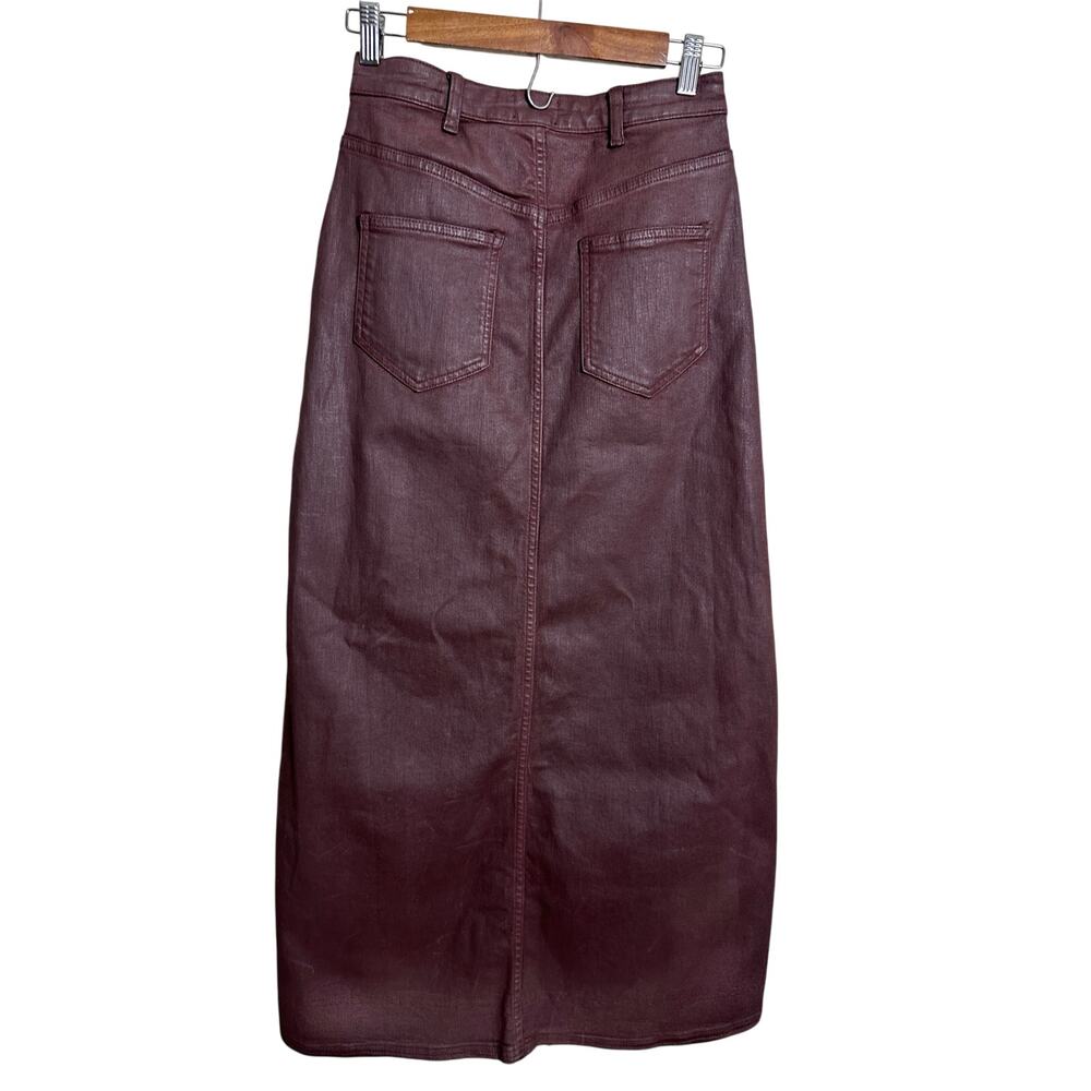 Pilcro The Madi Front-Slit Denim Maxi Skirt in Wine size 4 Waxed Coated - Picture 4 of 12